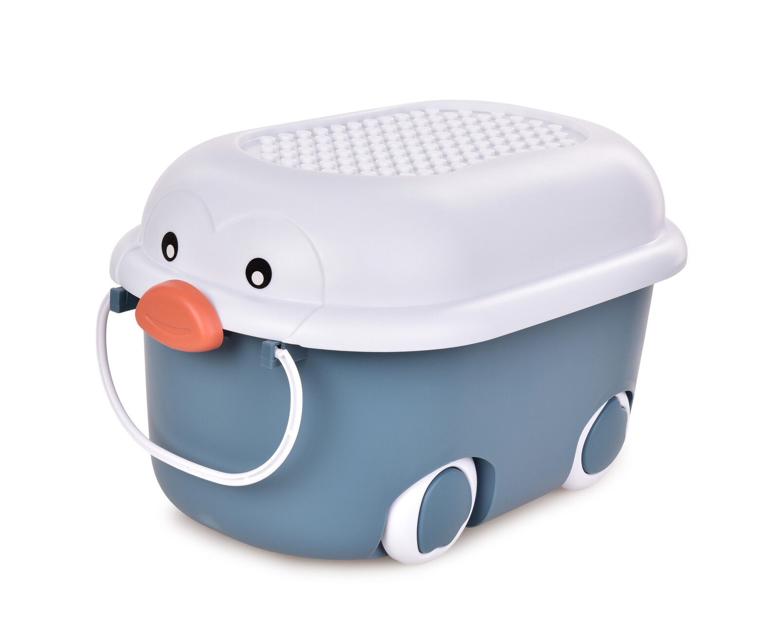 PLAY | 10 L pojízdný dětský box na hračky s víkem šedo-modrý