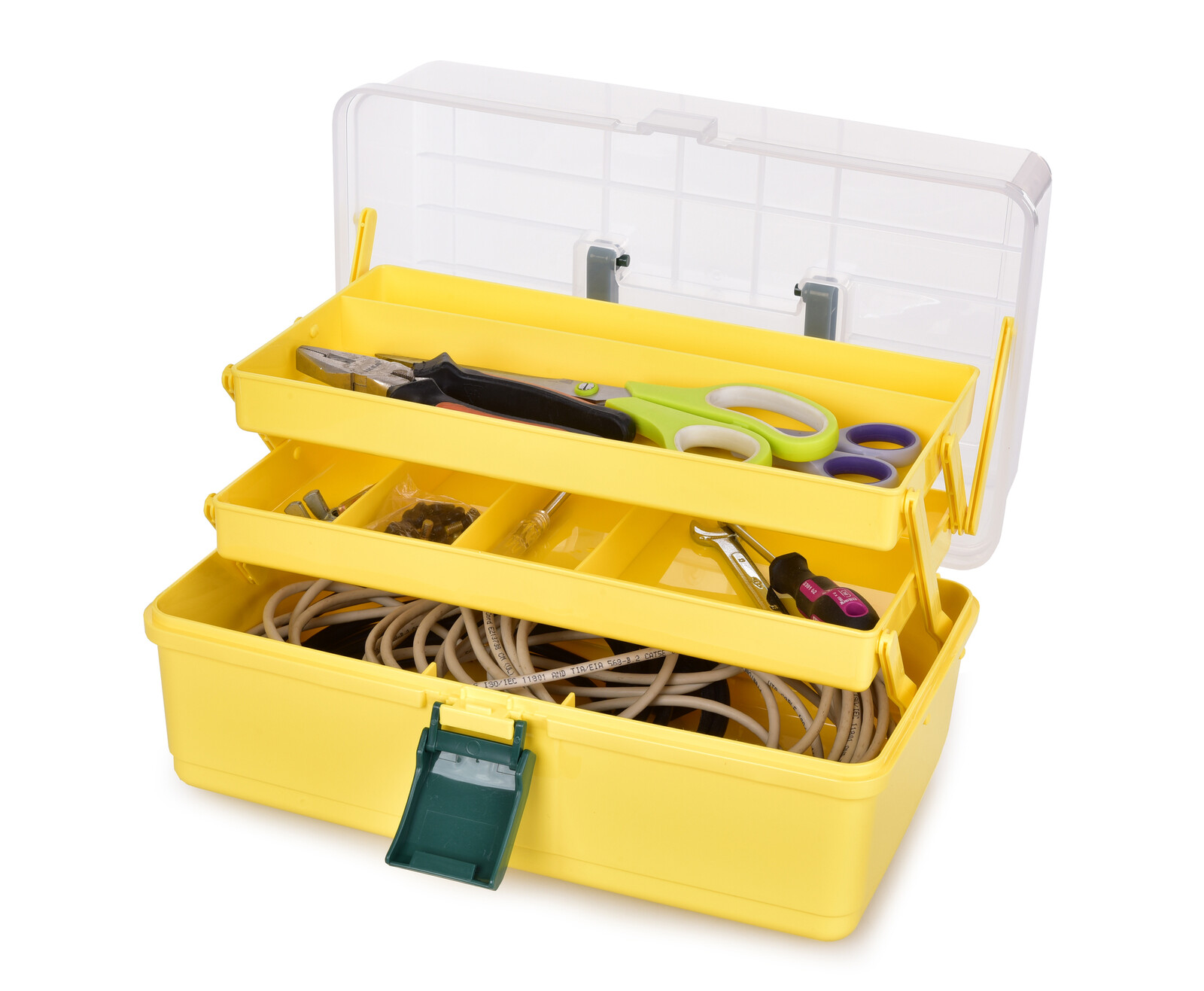 PRAKTIK | Úložný kufr se sklopnou rukojetí | 1 velký prostor + 2 výsuvné přihrádky | 17 cm