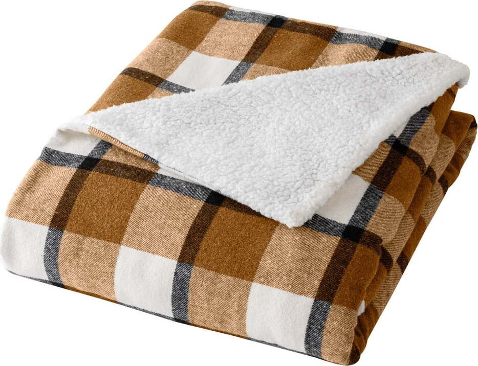 Hnědá deka s beránkem 125x150 cm Ecossais – douceur d'intérieur