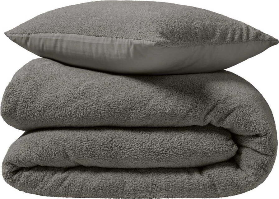 Antracitové povlečení na dvoulůžko/prodloužené z mikroplyše 240x220 cm Helena – douceur d'intérieur