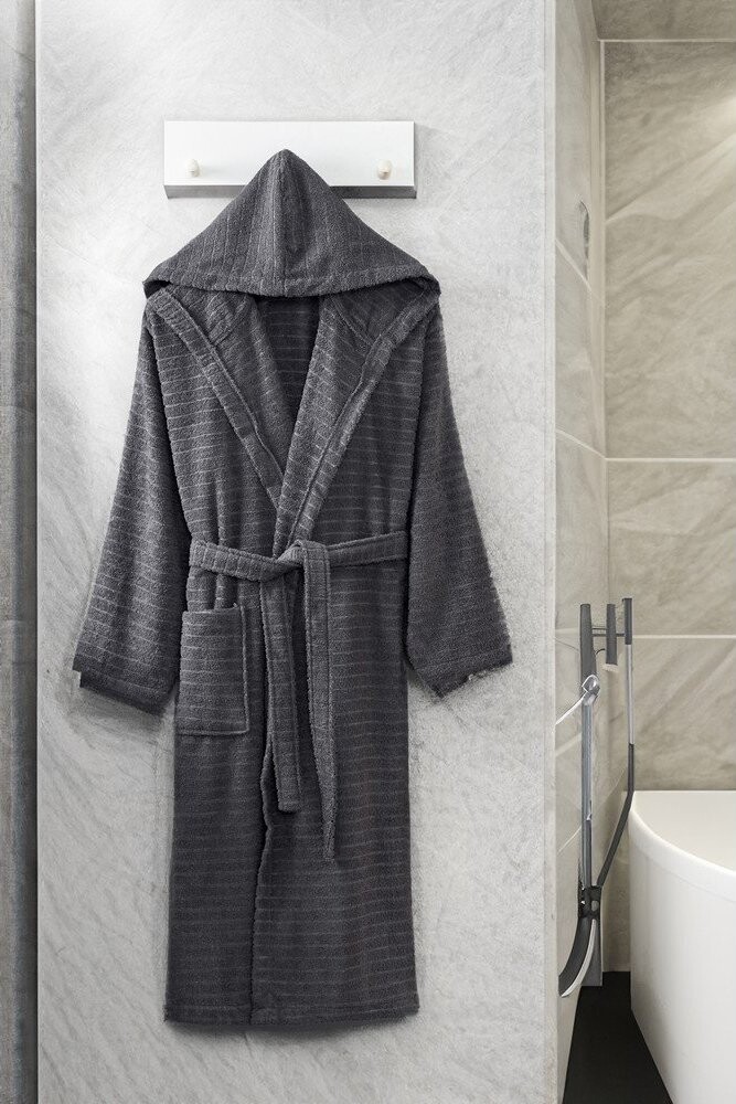 Tmavě šedý bavlněný župan velikost S/M – Mila Home