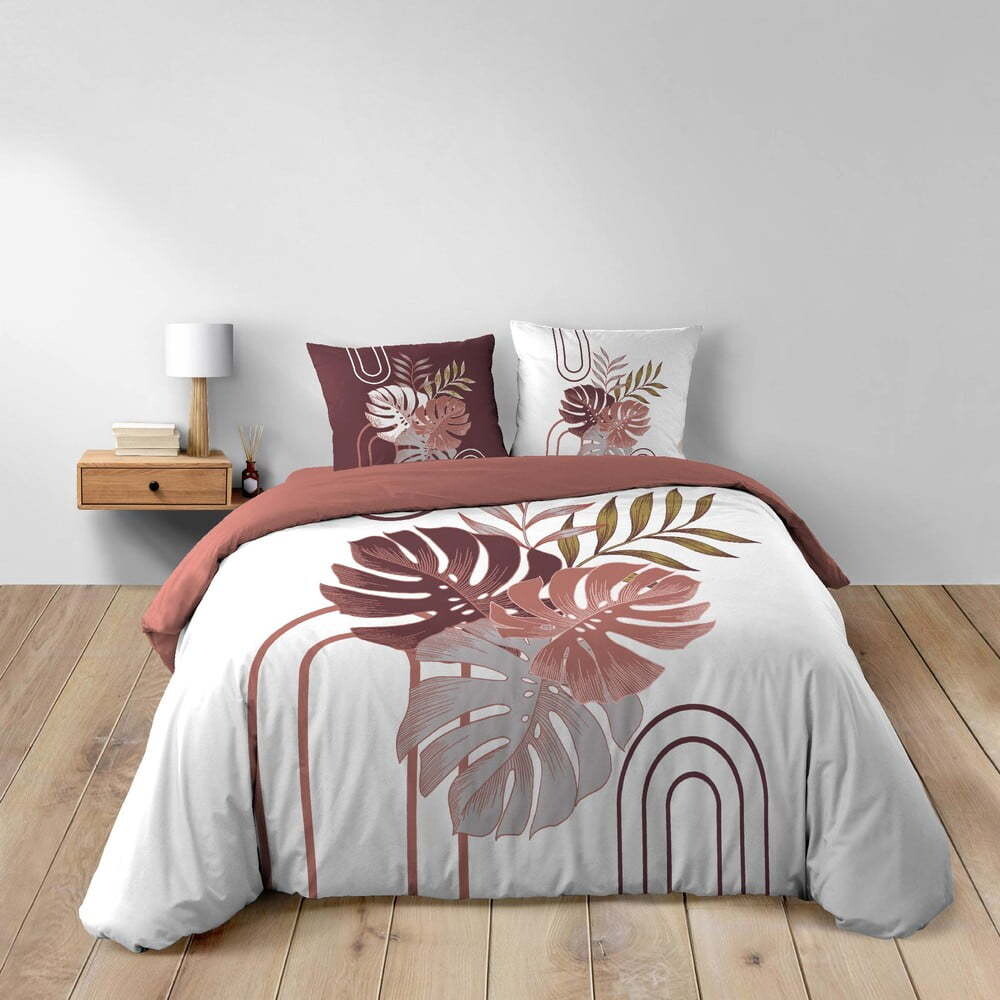 Bílé/růžové bavlněné povlečení na dvoulůžko/prodloužené 240x220 cm Astria – douceur d'intérieur