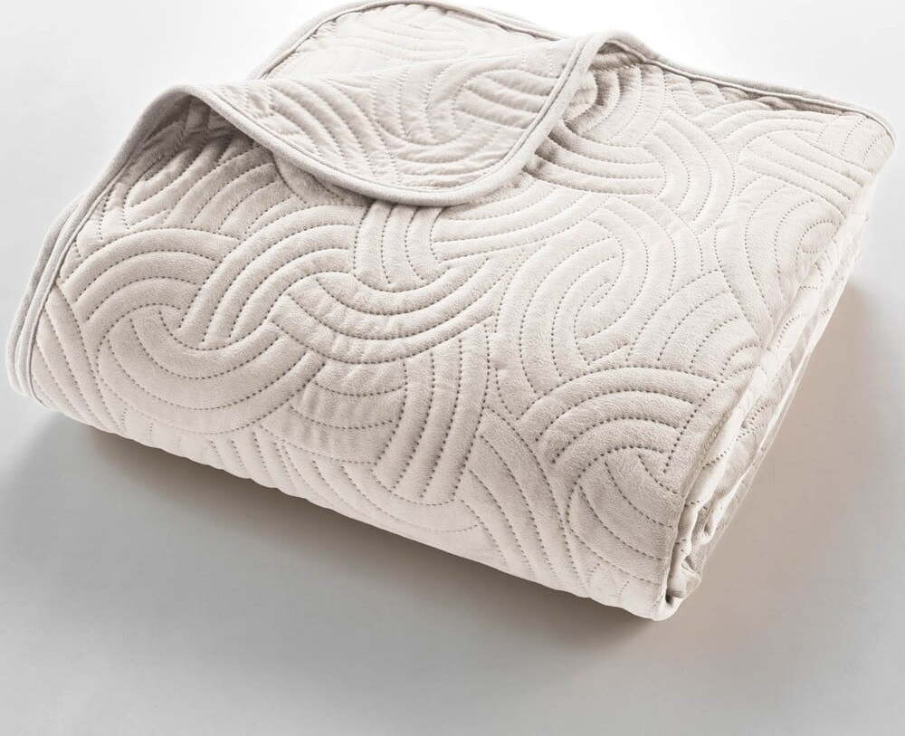 Krémový sametový set přehozu a povlaku na polštář 240x260 cm Solange – douceur d'intérieur