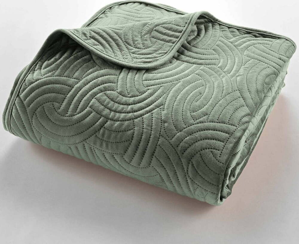 Zelený sametový set přehozu a povlaku na polštář 240x260 cm Solange – douceur d'intérieur