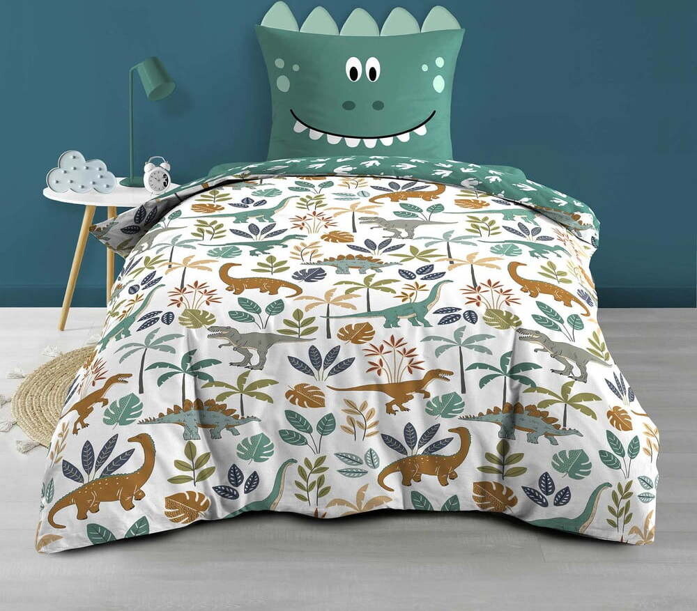Bílé/zelené bavlněné dětské povlečení na jednolůžko 140x200 cm Dina – douceur d'intérieur
