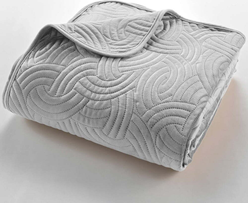 Šedý sametový set přehozu a povlaku na polštář 240x260 cm Solange – douceur d'intérieur