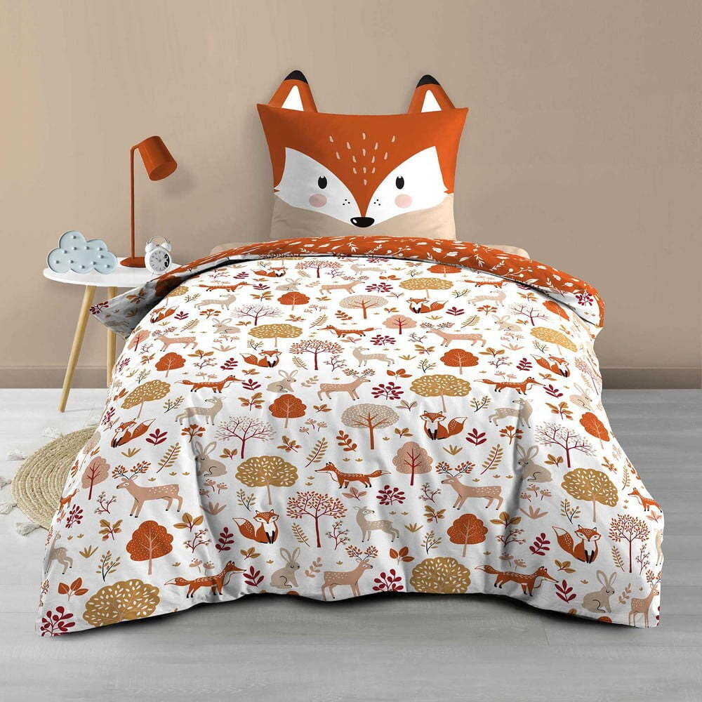 Bílé/v terakotové barvě bavlněné dětské povlečení na jednolůžko 140x200 cm Roxy – douceur d'intérieur