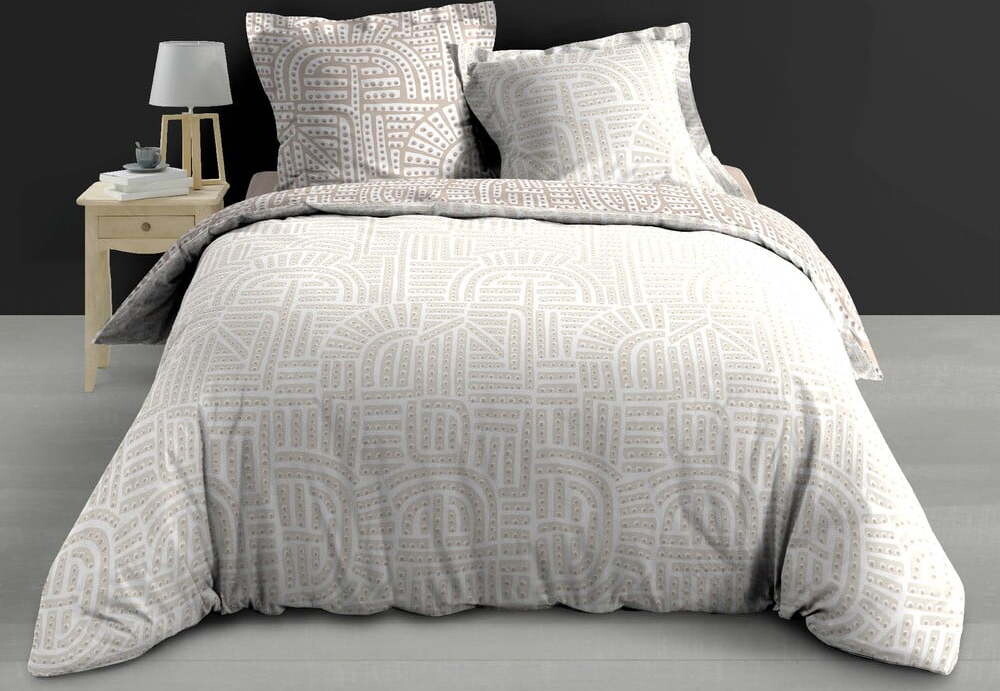 Bílé/béžové povlečení na dvoulůžko/prodloužené z bavlněného perkálu 240x220 cm Eliot – douceur d'intérieur