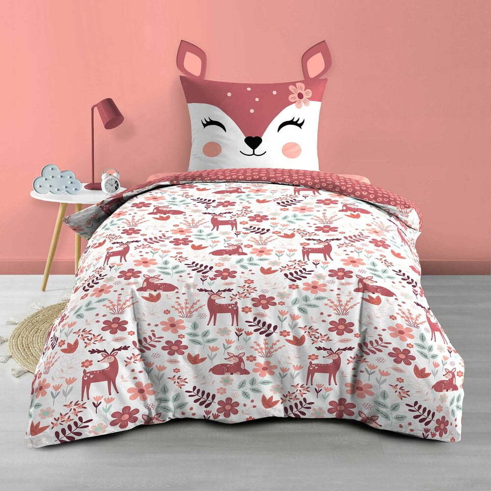 Bílé/růžové bavlněné dětské povlečení na jednolůžko 140x200 cm Bichette – douceur d'intérieur