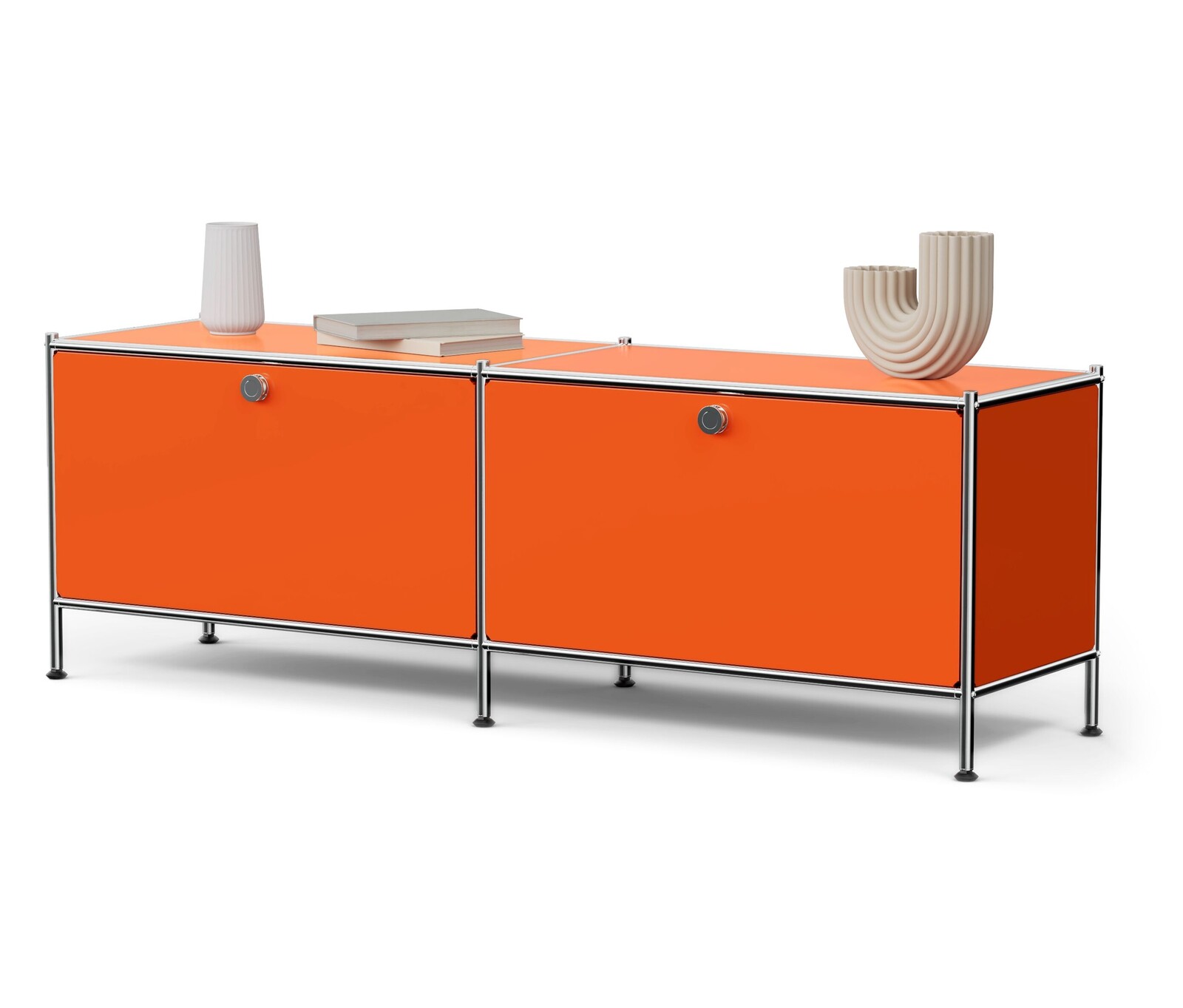 Tchibo - Nízká kovová skříňka »Cn3« se 2 výklopnými dvířky - barva: oranžová