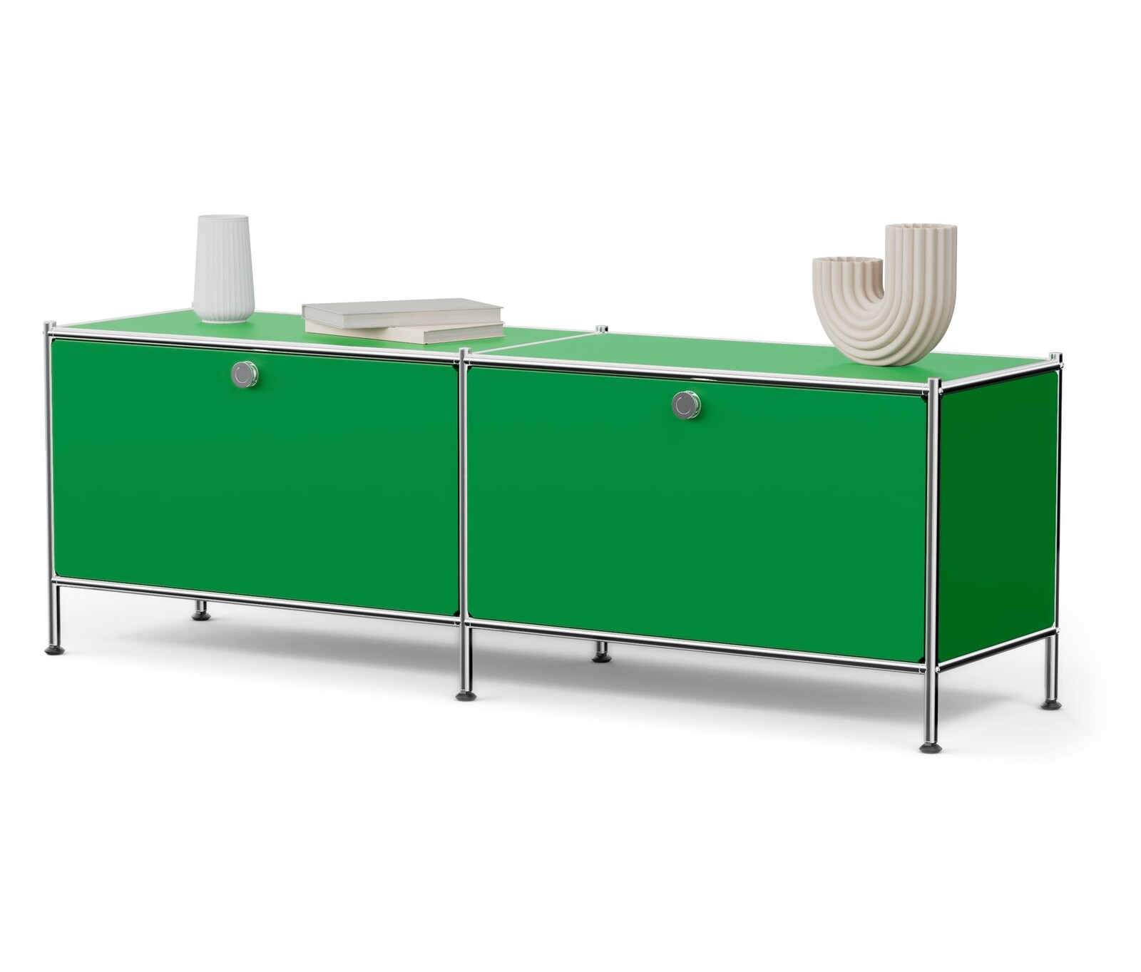 Tchibo - Nízká kovová skříňka »Cn3« se 2 výklopnými dvířky - barva: zelená