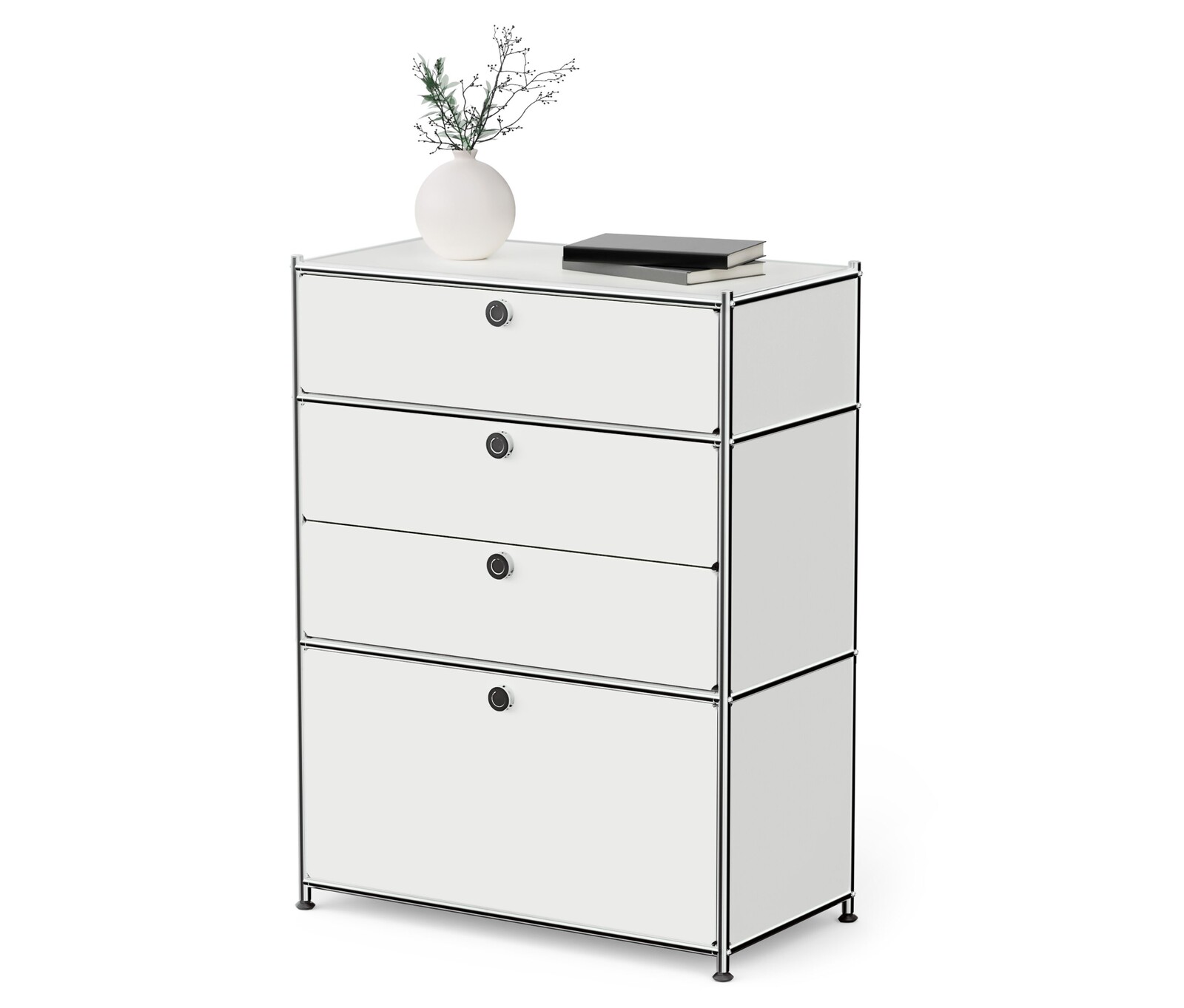 Tchibo - Komoda kovová »Cn3« se 3 zásuvkami a 1 výklopnými dvířky - barva: bílá