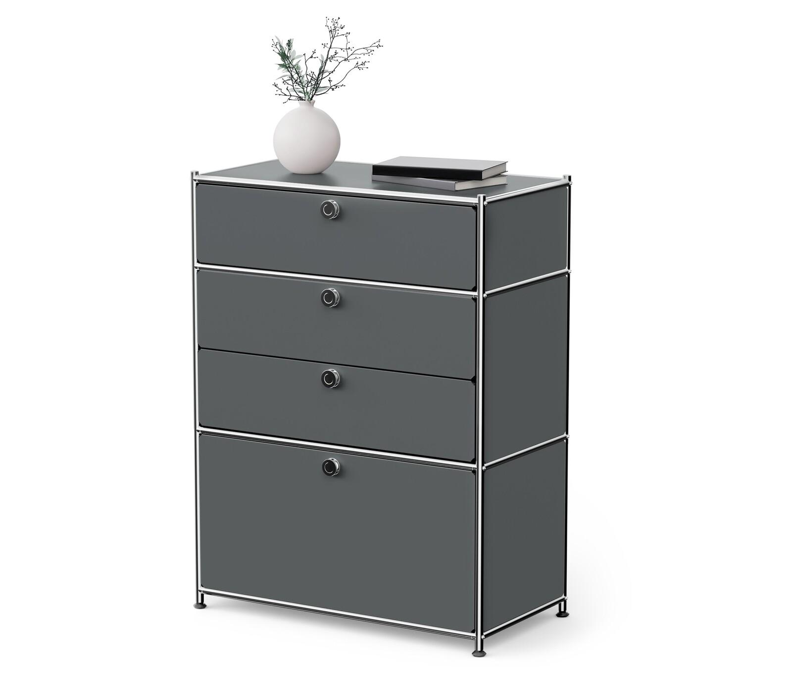 Tchibo - Komoda kovová »Cn3« se 3 zásuvkami a 1 výklopnými dvířky - barva: šedá