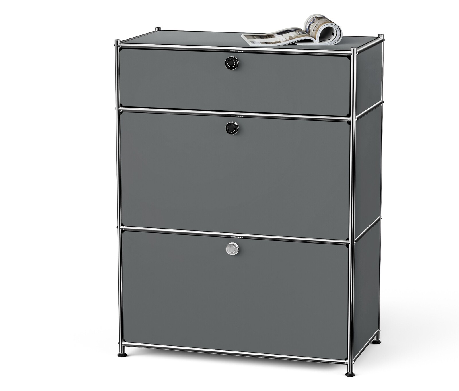 Tchibo - Komoda kovová »Cn3« s 1 zásuvkou a 2 výklopnými dvířky - barva: šedá