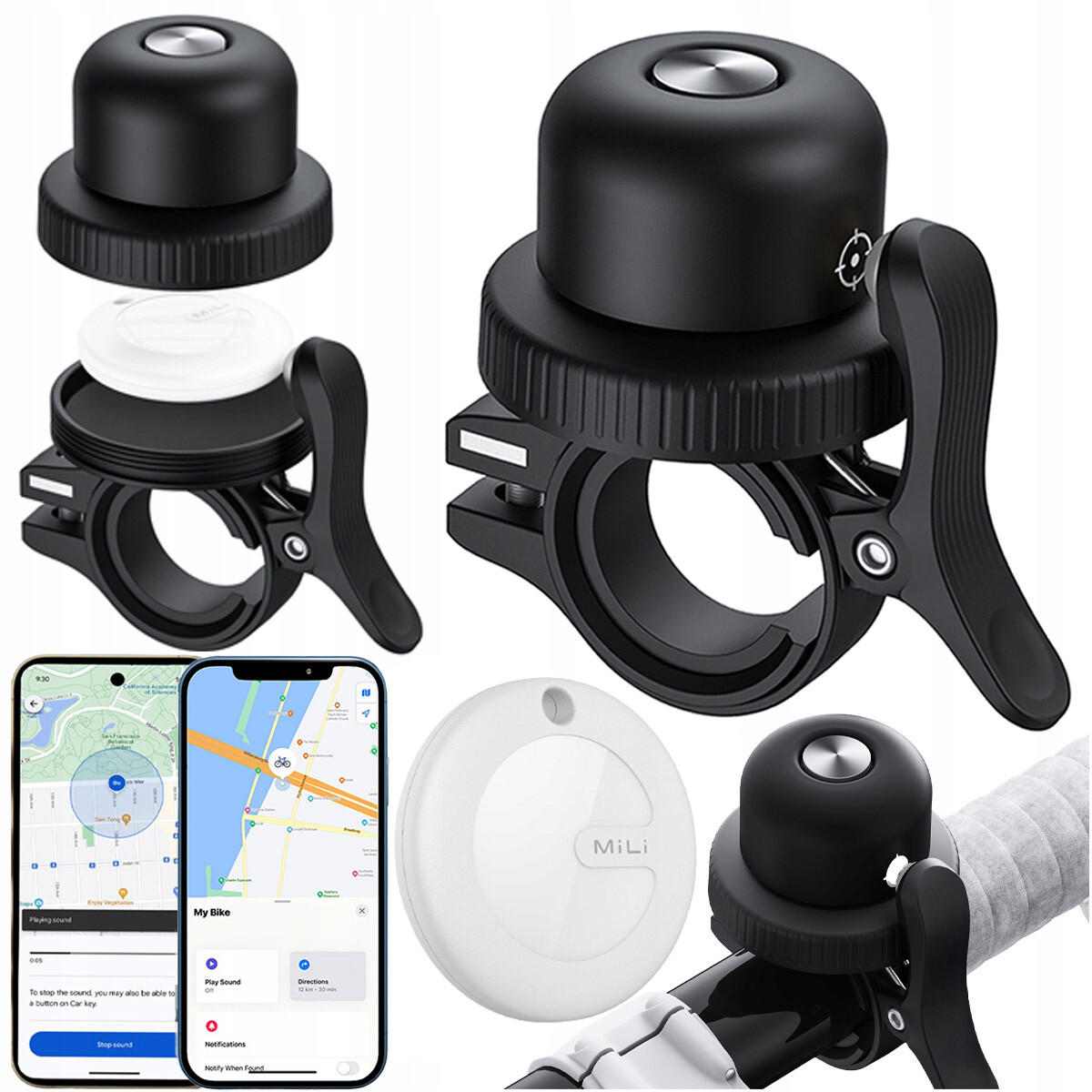 Gps lokátor MiTag MiLi MiBell Duo Zvonek na kolo Android iOS