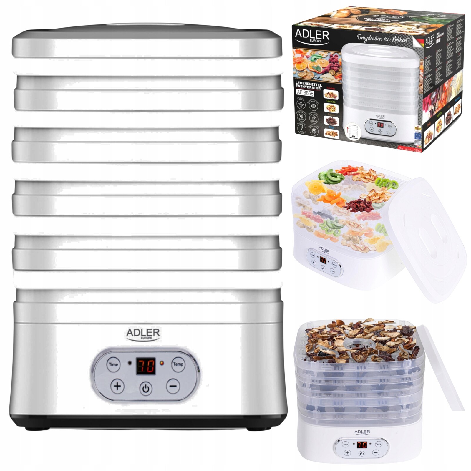 Velká Sušička na houby a ovoce Zeleniny Termocirkulace 550 W 5 tácků Vysoké podnosy