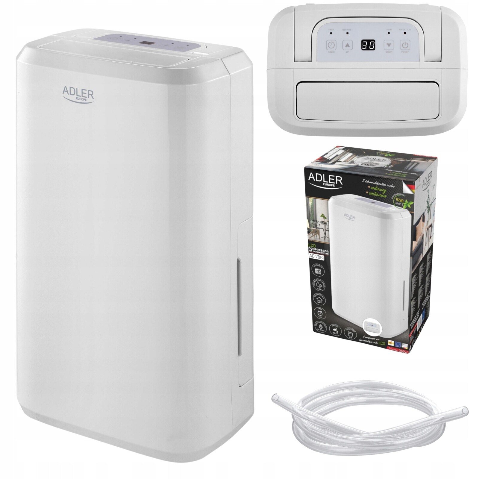 Kompresorový odvlhčovač vzduchu 10L/24h LCD Timer 2Režimy provozu Adler AD7861