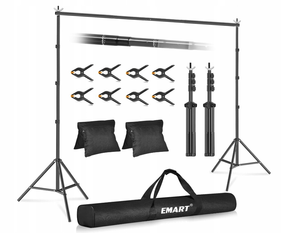 Profesionální stojan na pozadí 3x3 m Emart – nastavitelný, stabilní set