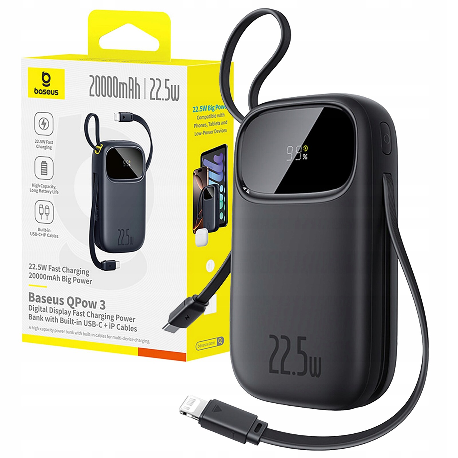 Power Banka Baseus 20000 mAh 22.5W Usb-c Usb-a Lightning Rychlé Nabíjení