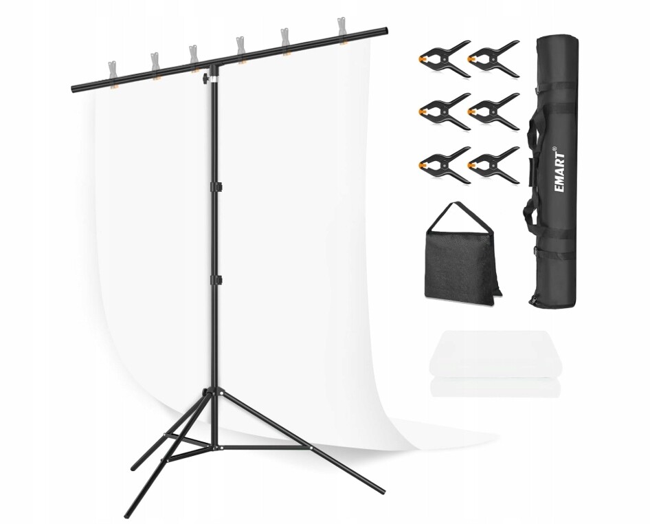 Profesionální bílé fotografické pozadí Emart s podstavcem – komplet 2 x 2 m