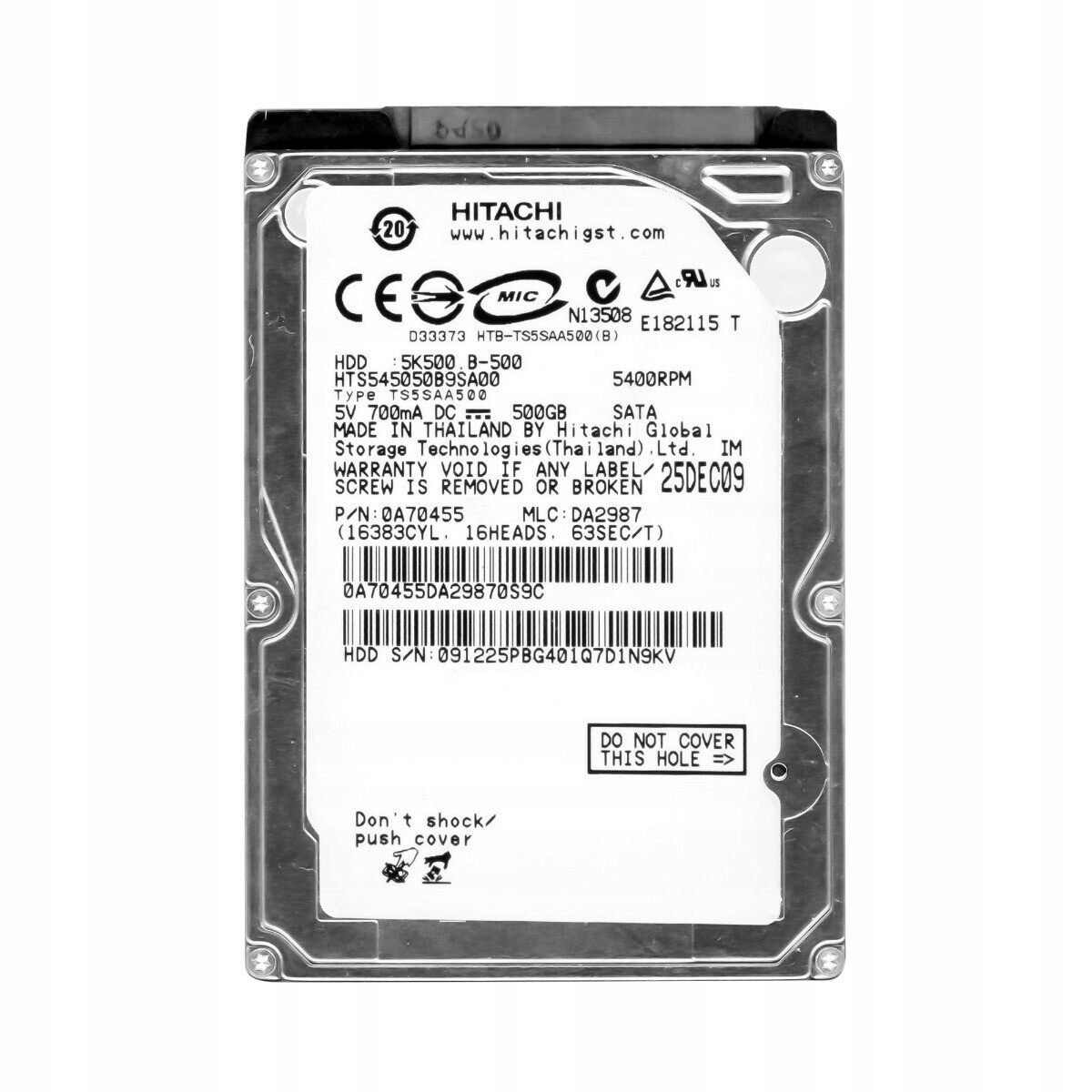 TravelStar 5K500.B 500GB 5.4K 8MB Sata 2.5'' HTS545050B9SA00