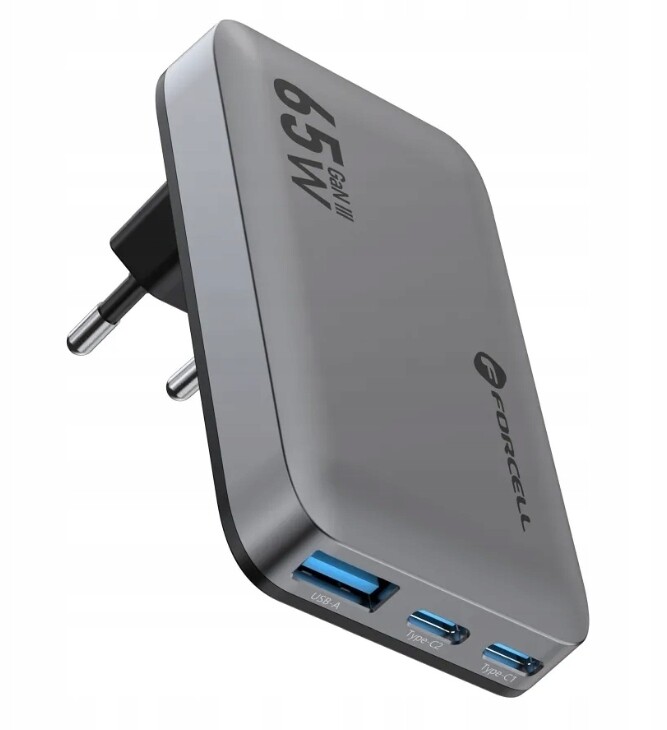 Nabíječka Forcell F-Energy GaN Slim VT-47 2xUSB-C Usb-a 65W Pd QC4.0 šedá