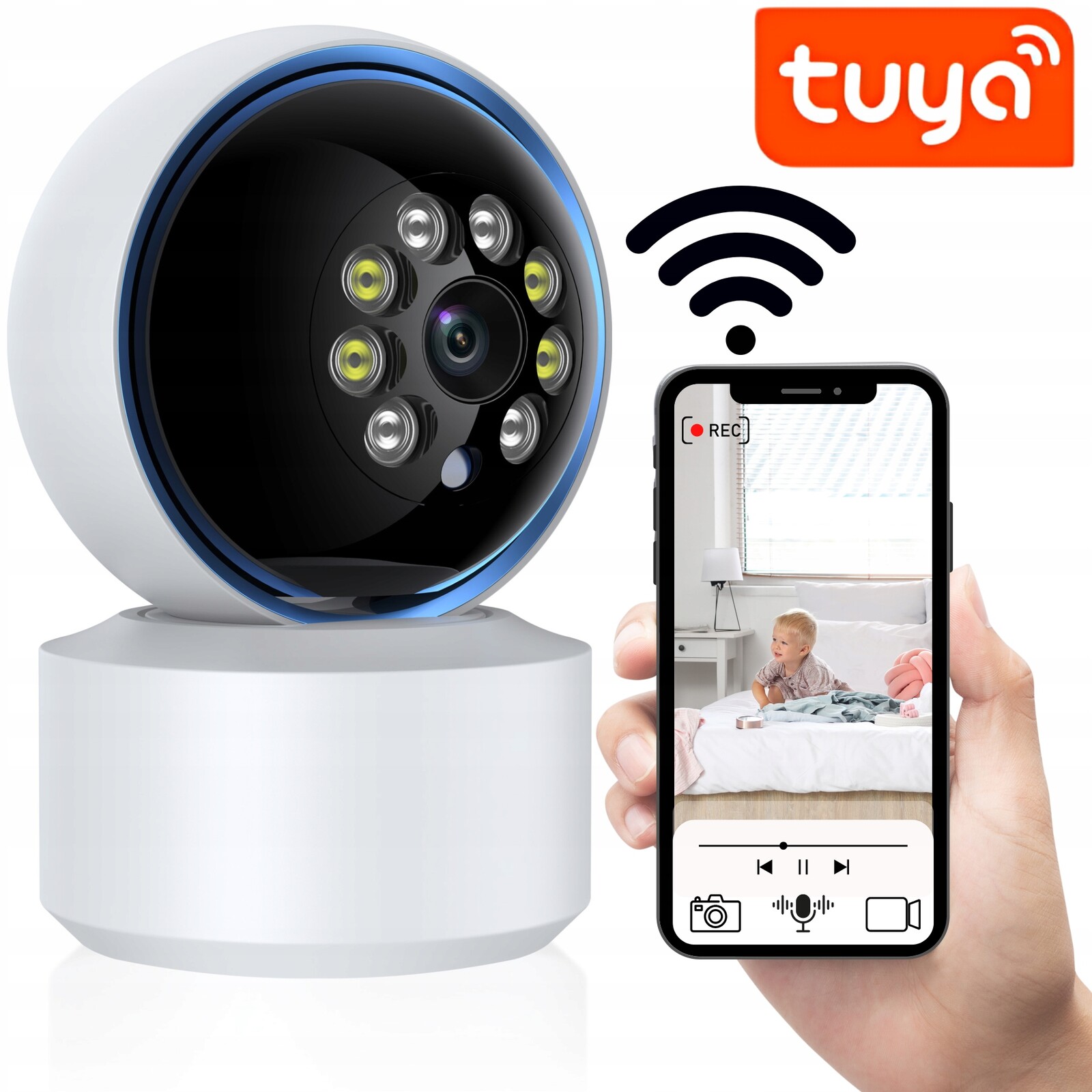 Volně Stojící 5Mpx Síťová Wifi Kamera Tuya Vnitřní Pro Dítě Seniora