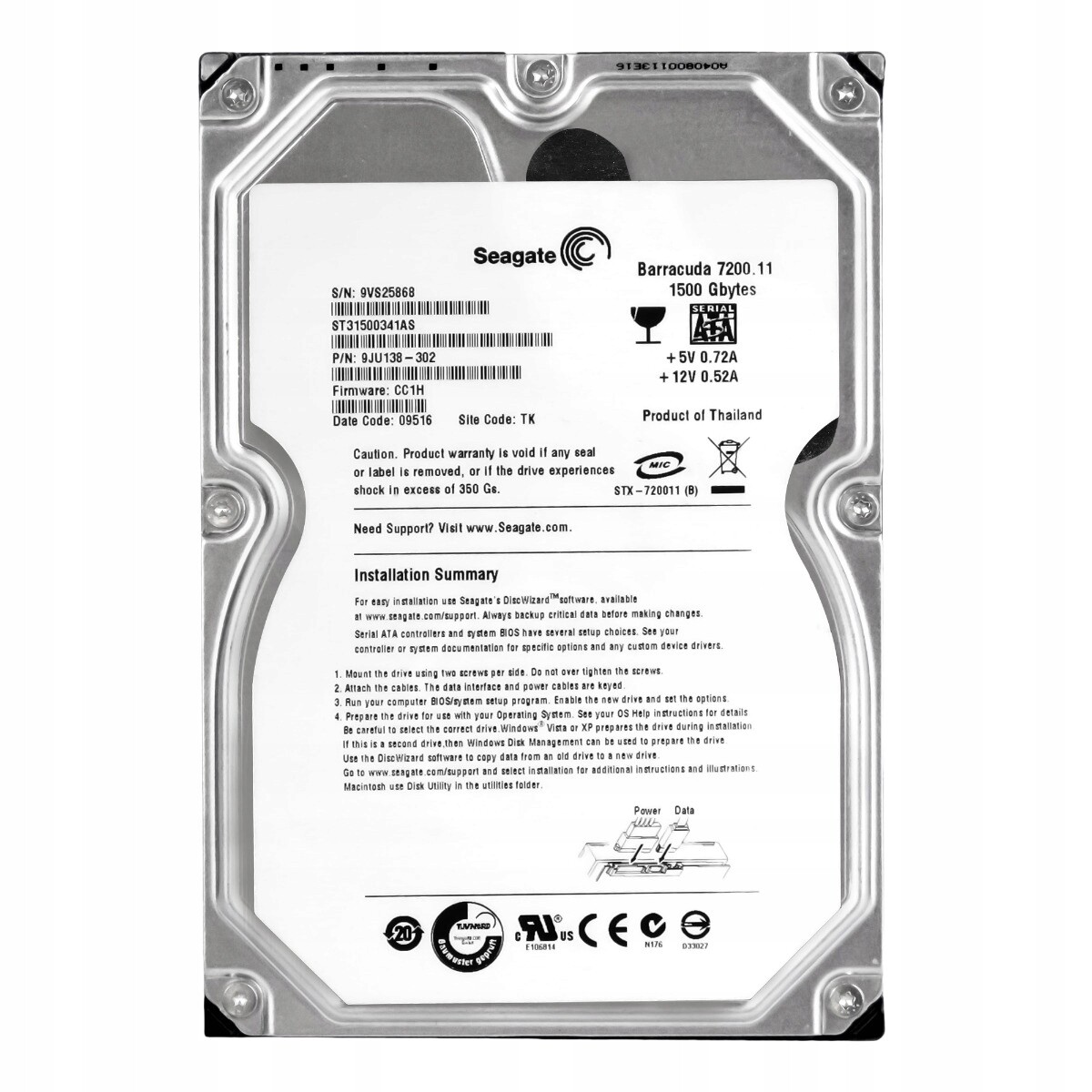 Seagate Barracuda 7200.11 1.5TB 7.2K 32MB Sata II 3.5'' ST31500341AS