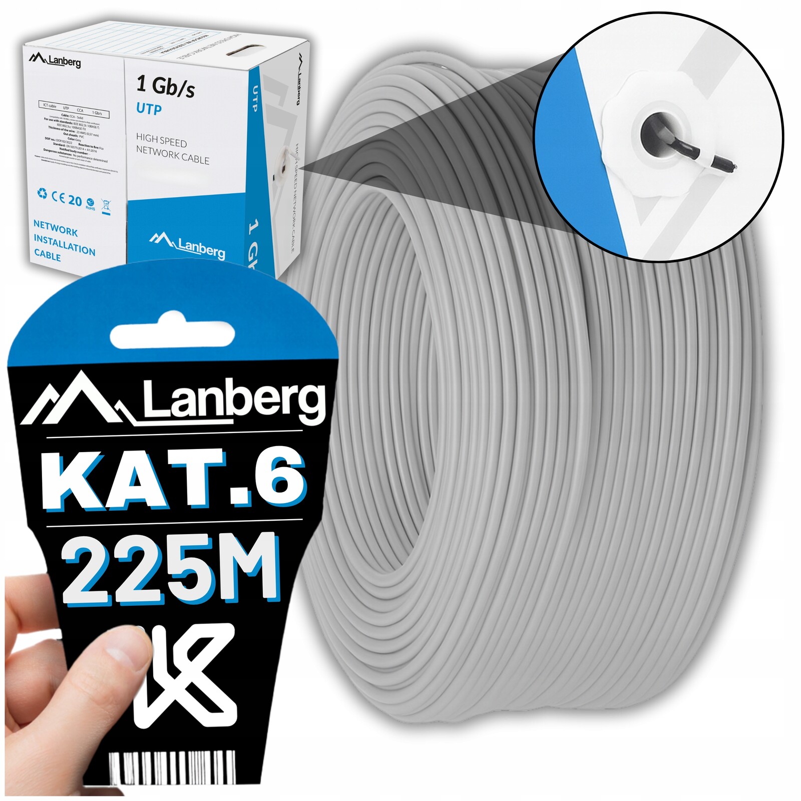 Síťový Kabel Kroucený Kabel Lan RJ45 Utp KAT.6 KAT.6 225M Rychlý Lanberg