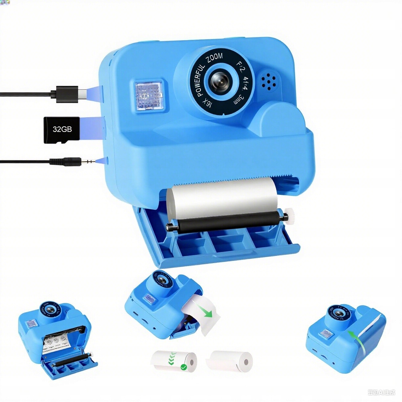 Fotoaparát S Tiskárnou Modré Video Hry Okamžitý Tisk