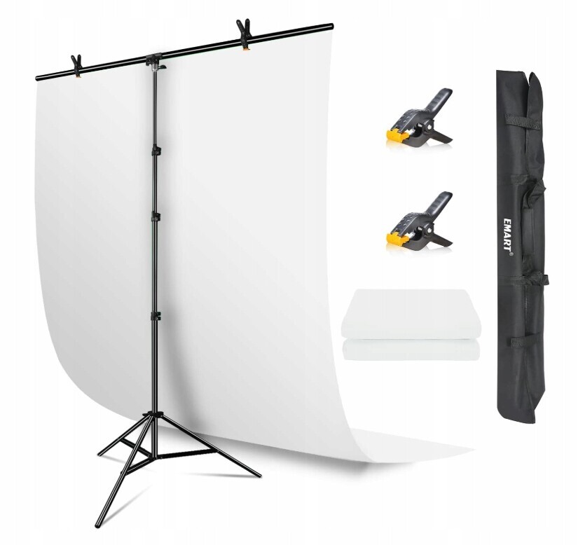 Profesionální fotografická sada s nastavitelným stojanem T a bílým pozadím