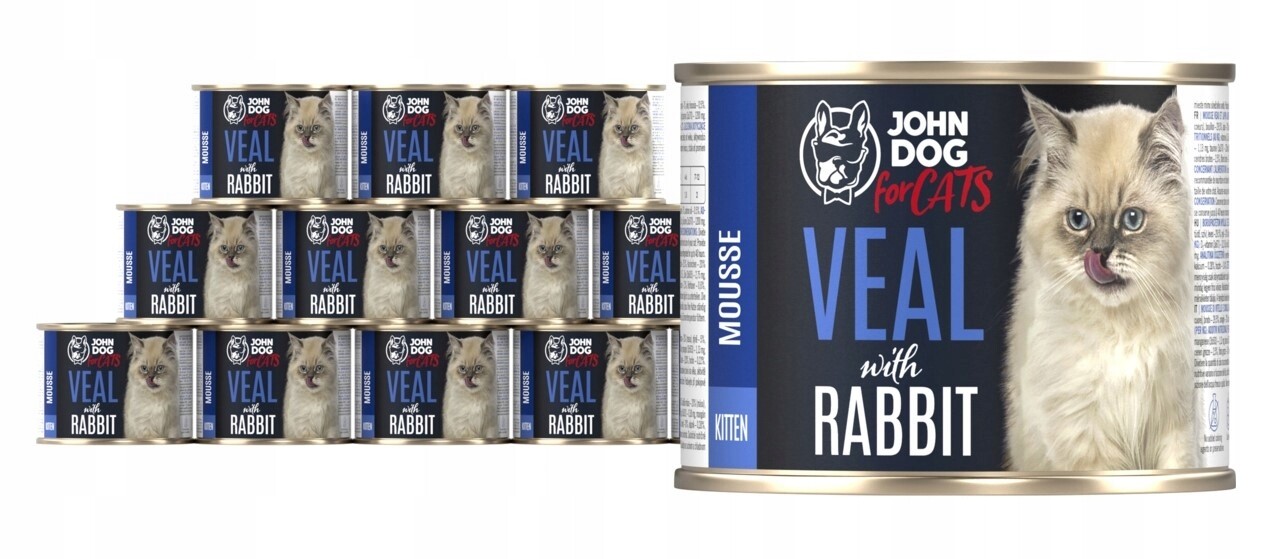 Krmivo mokré pro kočky Telecí pěna Králík John Dog for Cats Junior 12x200 g