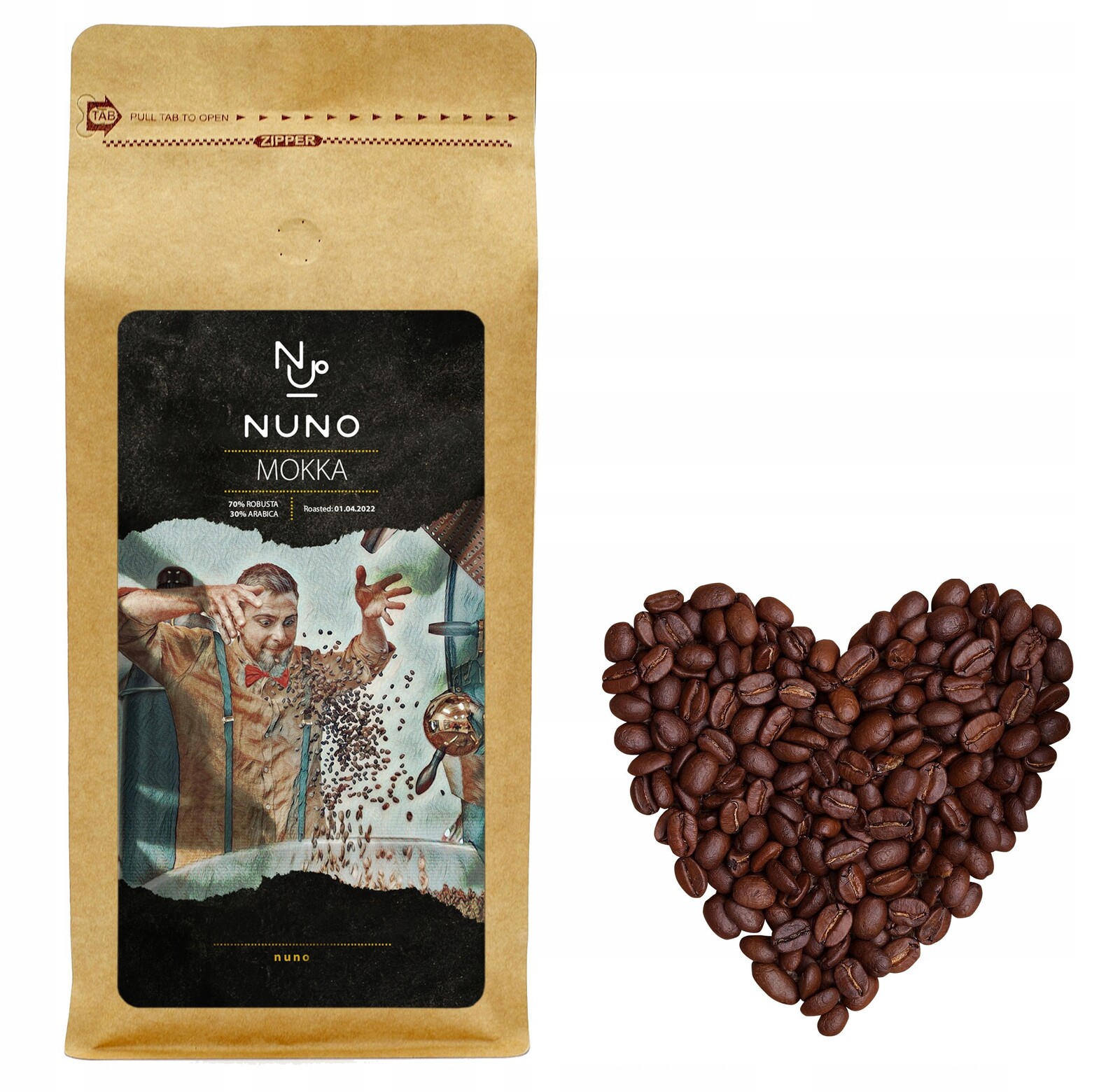 Káva 1 kg Čerstvě Pražená Arabica Robusta Kraft Vending Nuno Mokka