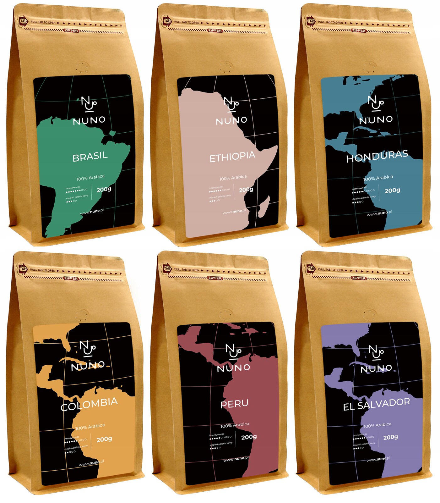 Káva Zrnková Nuno Čerstvě Pražená 72H Sada 6X200