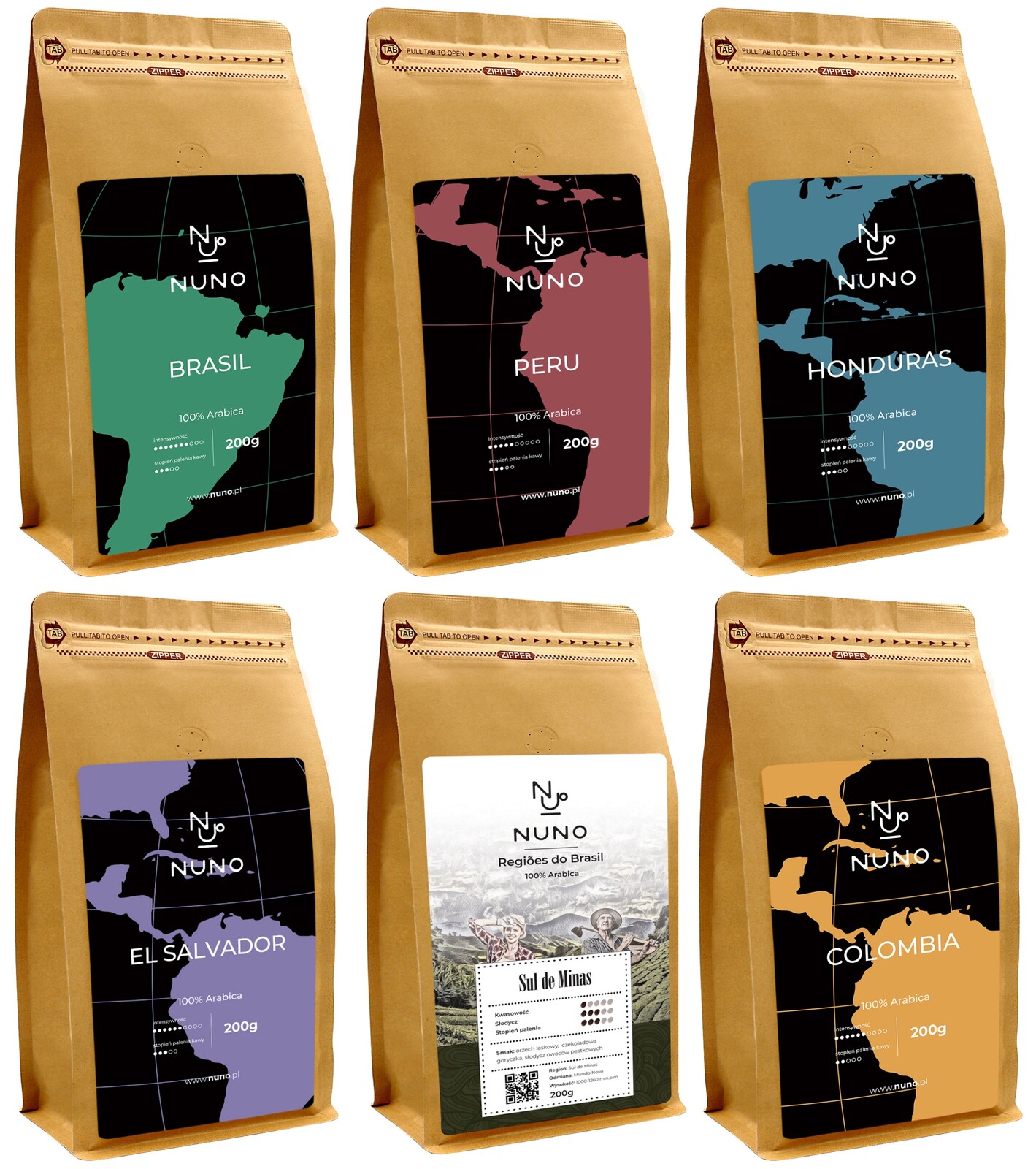 Káva Zrnková Nuno Čerstvě Pražená 72H Od Vypálení Set 6X200g