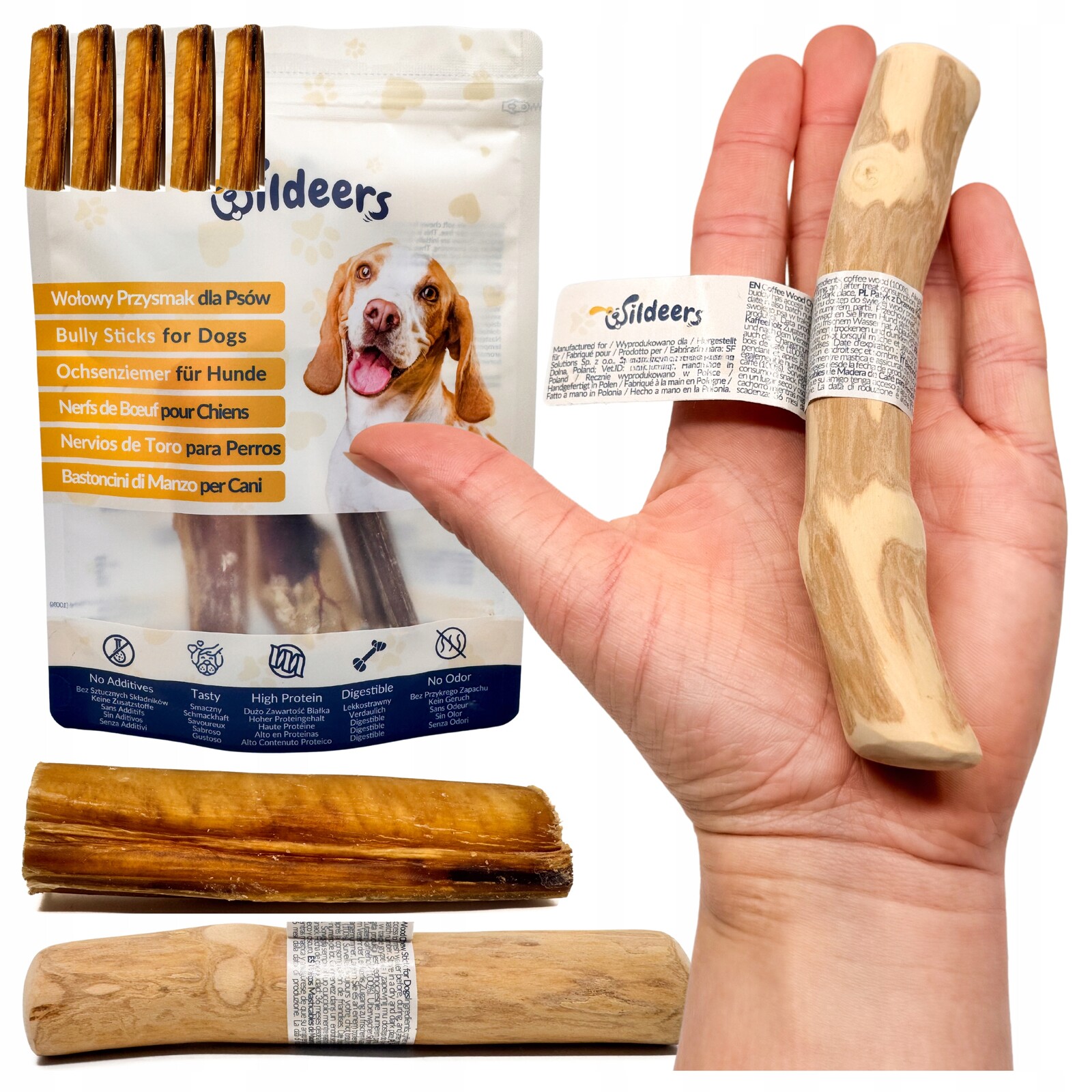 Sada Kousátek Klacek Z Kávového Dřeva S A Sušených Hovězích Penisů 5 x 10 cm