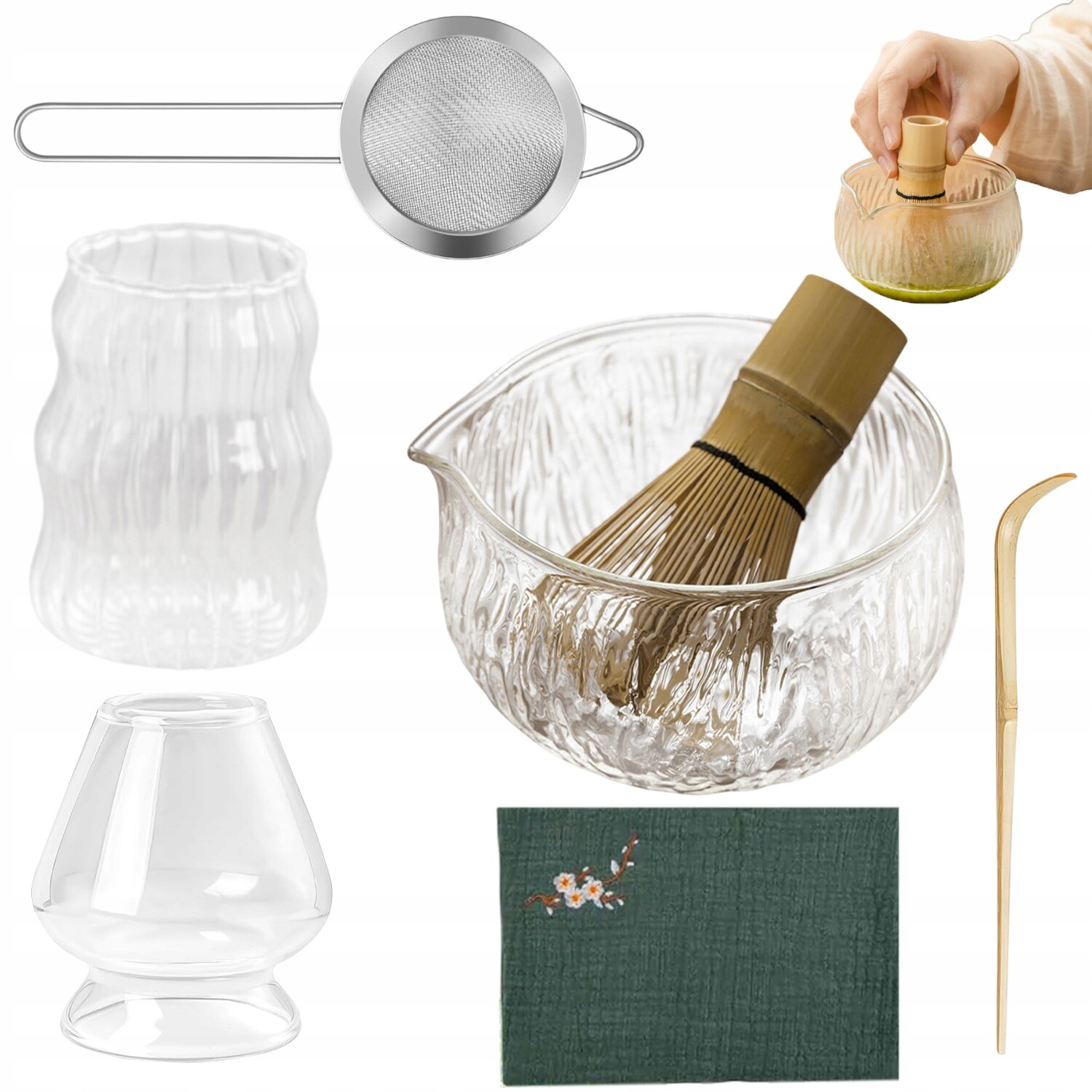 7-DÍLNÁ Japonská Čajová Sada Matcha Z Kladívkového Skla Dárek