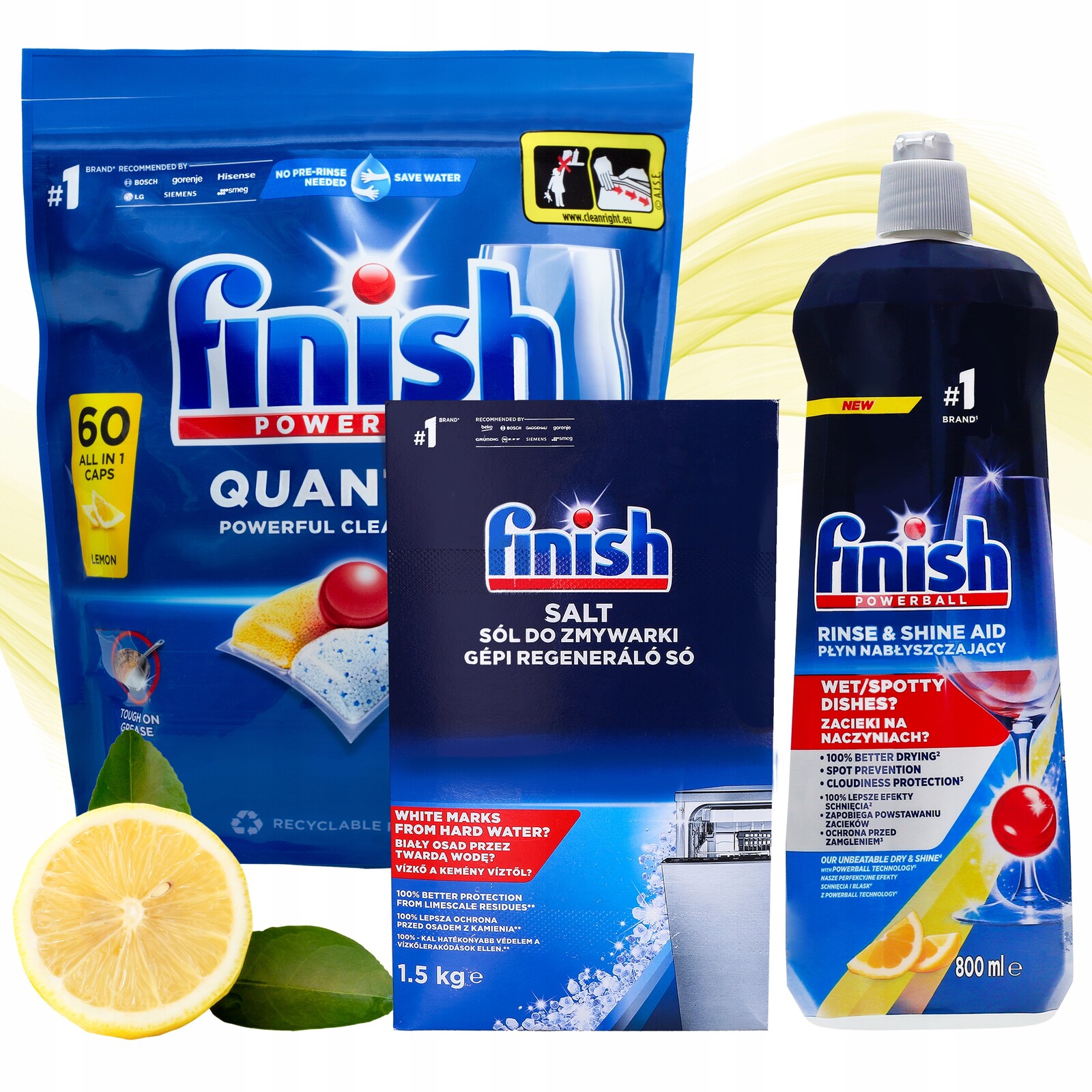 Finish Sada do myčky nádobí Kapsle Quantum All-in-1 60ks Sůl Leštidlo