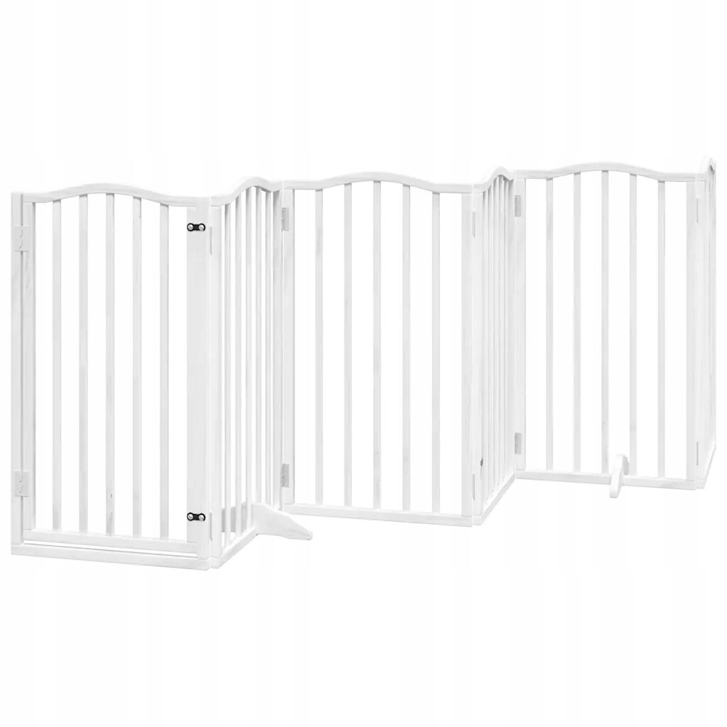 Skládací branka pro psa s dveřmi, 6 panelů, bílá, 300 cm