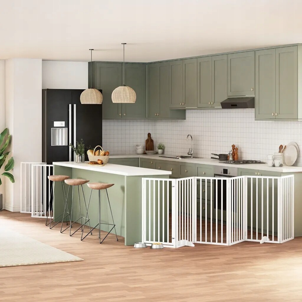 Zábrana pro psy s dvířky skládací 15 panelů bílá 750 cm topol Bílá 3155540