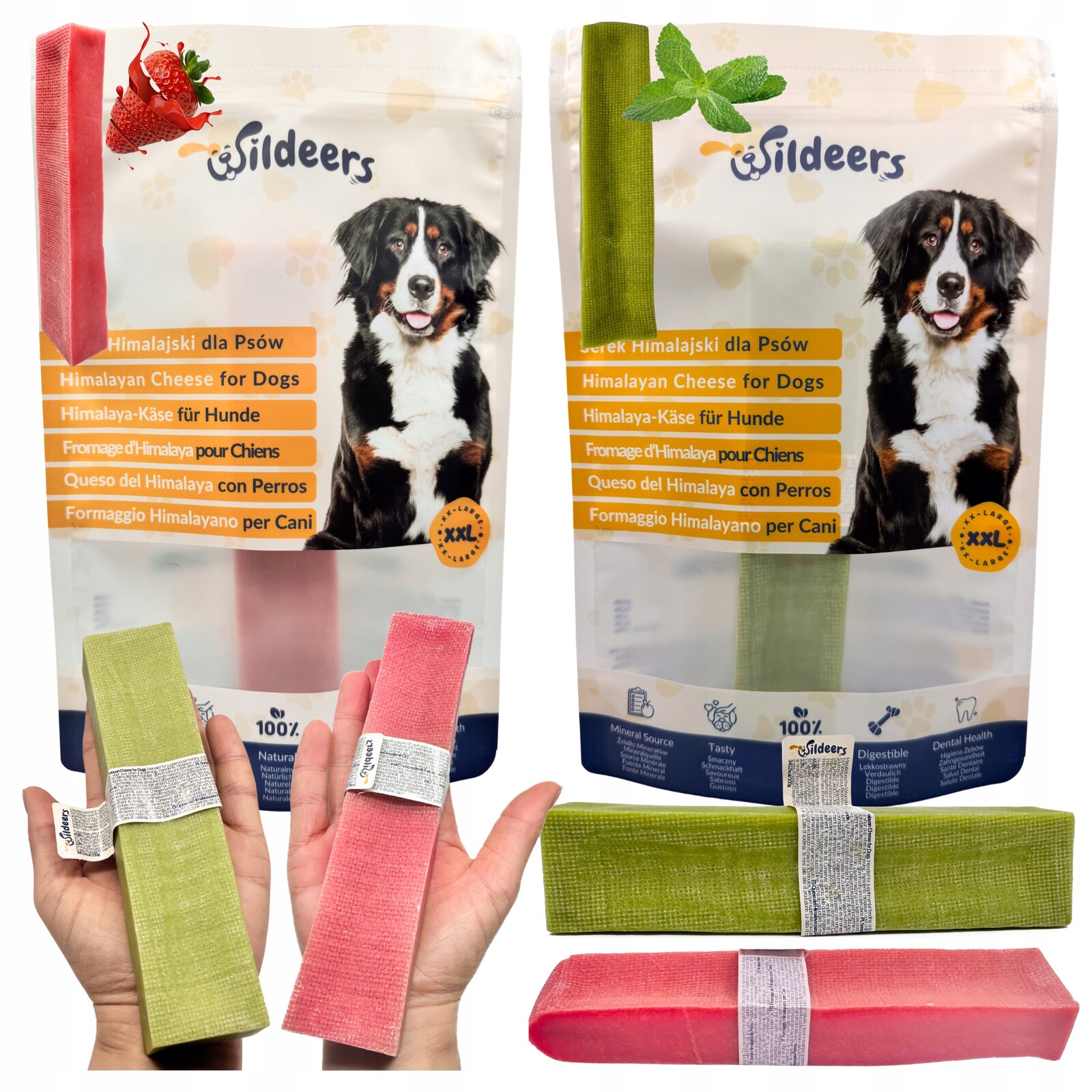 Sada Přírodních Kousátek Z Himalájského Sýra 1x Jahoda 1x Máta XXL