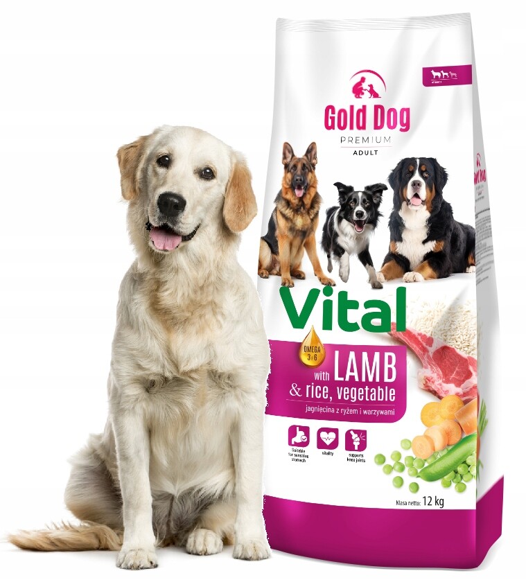 Suché krmivo pro ovčáka Gold Dog Vital premium 12 kg jehněčí rýže zelenina