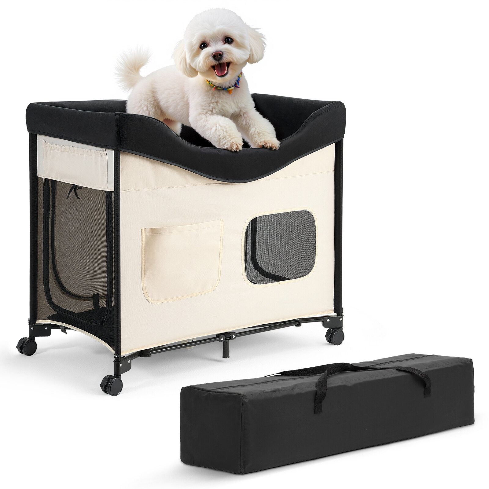 Vyvýšené Pelíšek pro psa velikosti L, dvouúrovňové, skládací, s kolečky