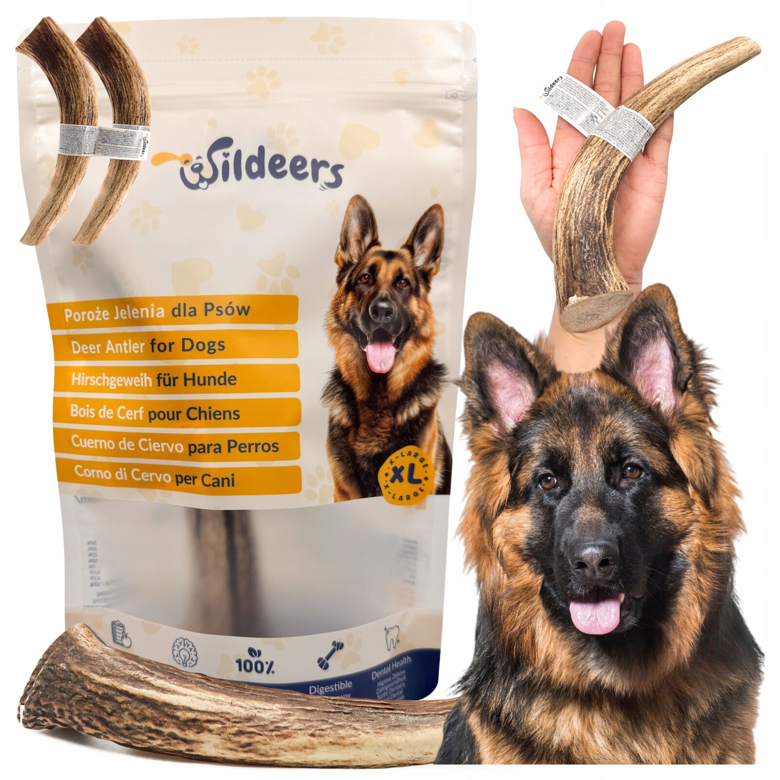 Kousátka z jeleního parohu tvrdá a trvanlivá na redukci vodního kamene Velký pes XL