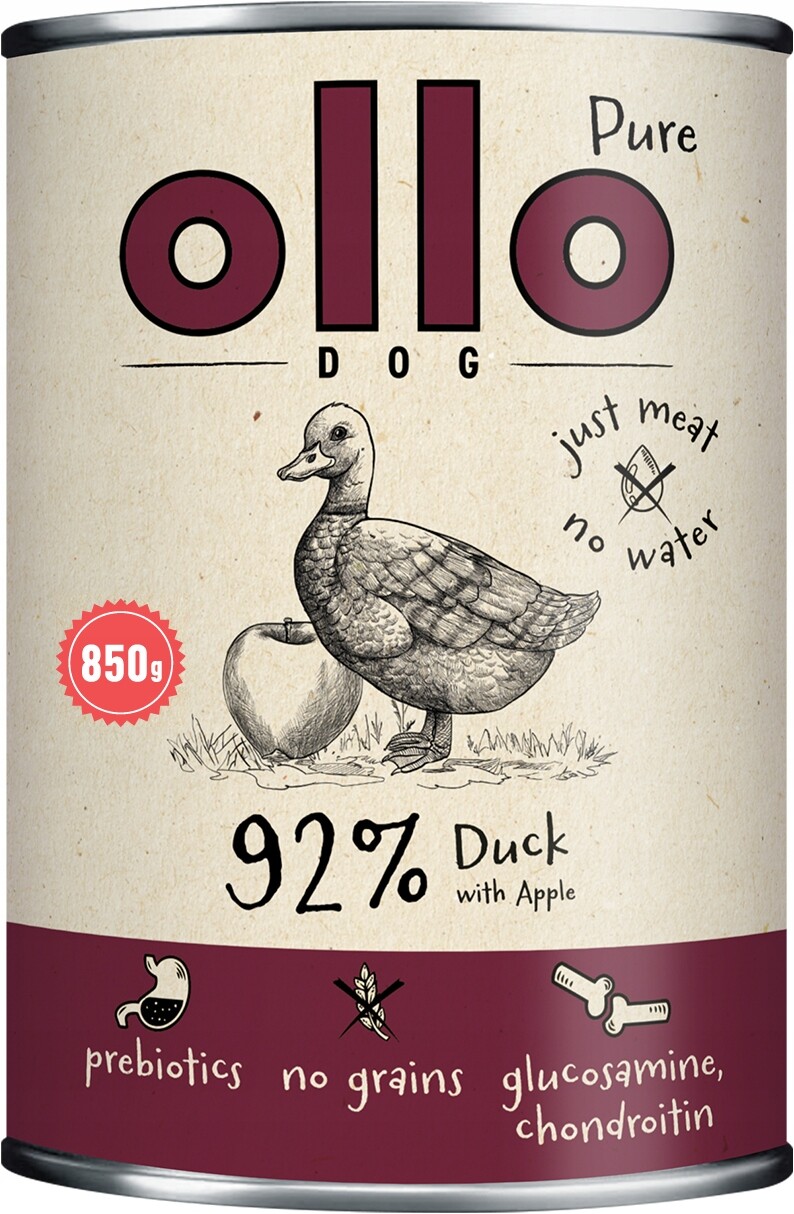 Ollo Pure Kachna s jablkem Krmivo Vlhké pro psa Set 6x850g