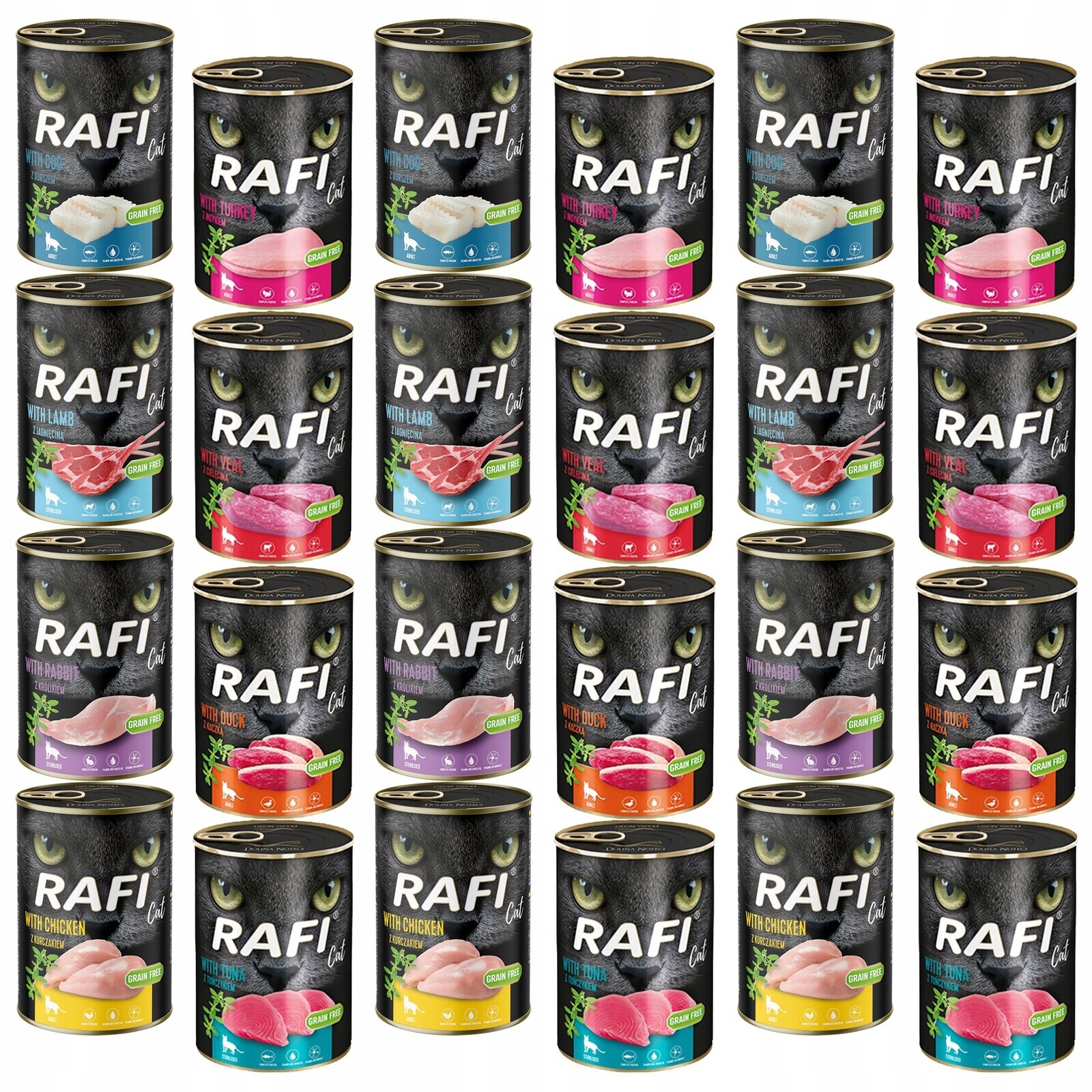 Rafi Cat Dolina Noteci Krmivo Mokré Pro Kočky MIX Chutí 24 X 400 G Bez Obilovin