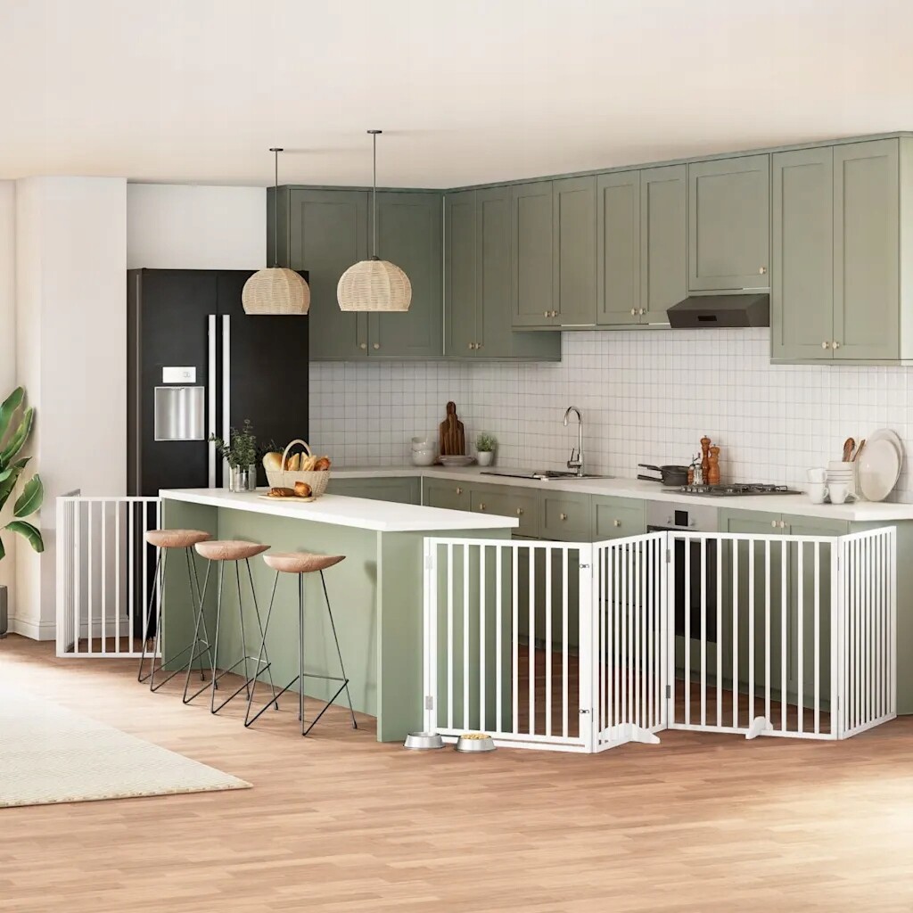 Zábrana pro psy s dvířky skládací 10 panelů bílá 800 cm topol Bílá 3155567