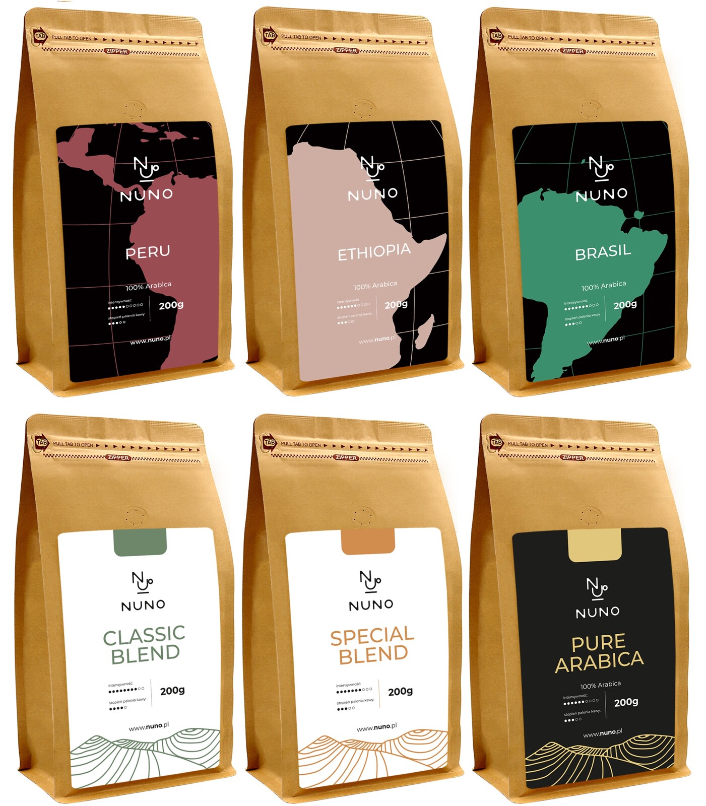 Káva zrnková Čerstvě Pražená 72h, sada 6x200g