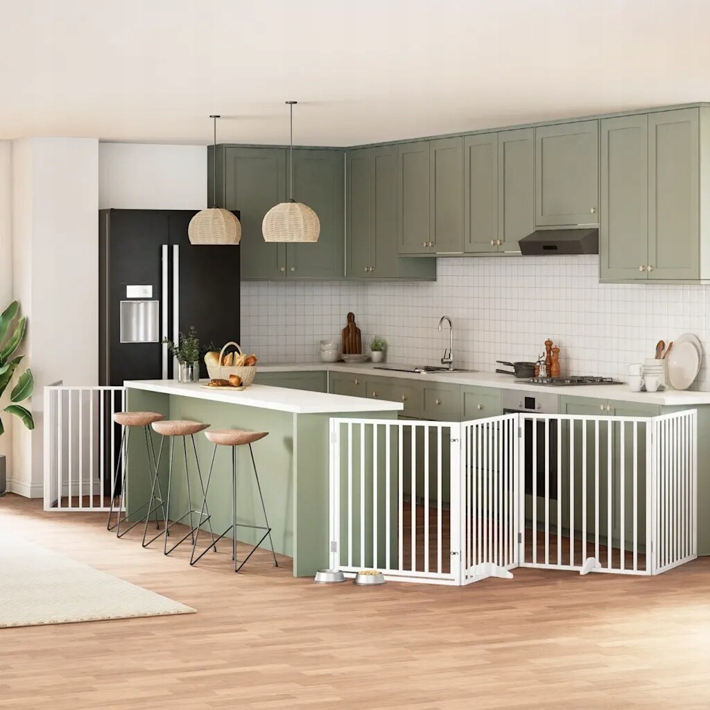 Zábrana pro psy s dvířky skládací 8 panelů bílá 640 cm topol Bílá 3155566