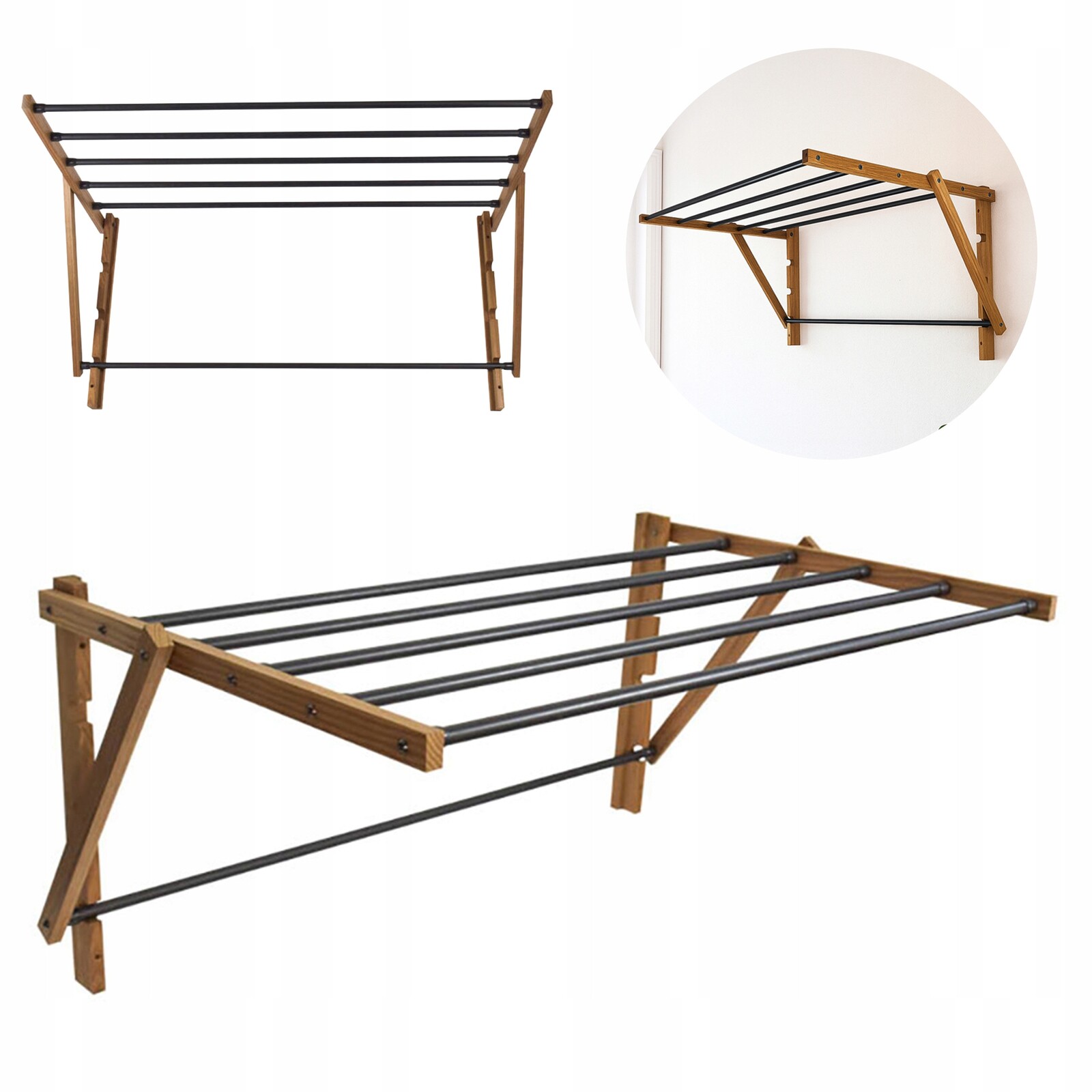 Sušák na prádlo Koupelnové prádlo Dřevěný nástěnný 5 tyčí